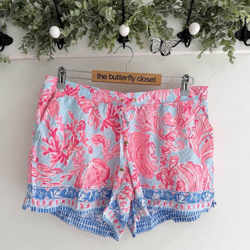 Lilly Pulitzer Katia Short Pink Blue Drawstring Large Beach CP